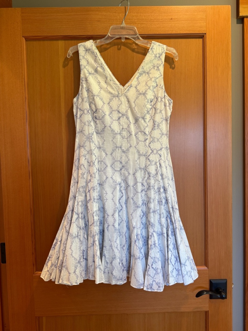 Rebecca Taylor White Midi Dress with Light Blue Pattern